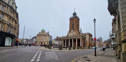 This image: A photo of All Saints Church from Bridge Street. 
					The map in this chapter shows these focus areas represented by different coloured boundaries. Within each focus area is an interactive map marker which shows a photograph of how that area looks today.